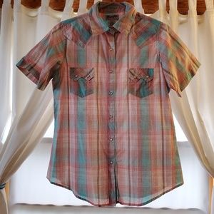 Lightweight plaid button-down t-shirt